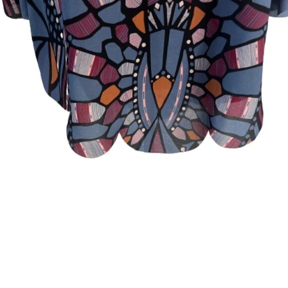 Olivaceous Blue Print Scalloped Raw Hem Shift Dress Size M - Picture 4 of 6